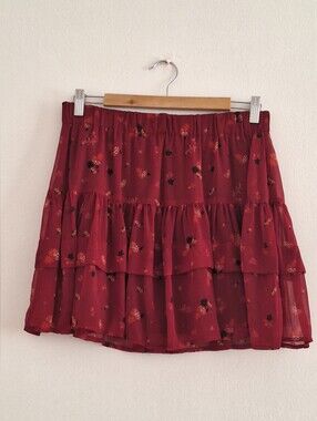 NWOT Free People Burgundy Floral Tiered Mini Skirt